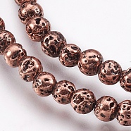 Electroplate Natural Lava Rock Beads Strands, Long-Lasting Plated, Round, Bumpy, Copper Plated, 4.5~5mm, Hole: 0.8mm, about 89pcs/strand, 15.16 inch(38.5cm)(G-I200-17C)