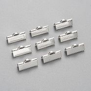 Iron Ribbon Crimp Ends, Silver Color Plated, about 8mm long, 16mm wide, Hole: 1mm(X-E183-S)