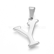 Non-Tarnish 304 Stainless Steel Pendants, Stainless Steel Color, Initial Letter.Y, 20x17x1.8mm, Hole: 3x7mm(STAS-F106-95P-Y-01)