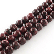 Dyed Natural Sesame Jasper Round Beads Strands, Dark Red, 10mm, Hole: 1mm, about 38pcs/strand, 14.9 inch(G-R342-10mm-11)