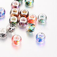 Glass European Beads, Large Hole Beads, with Silver Tone Brass Cores, Rondelle, Mixed Color, 11.5~12x9~10mm, Hole: 5mm(GPDL-S035-M)