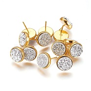 Druzy Resin Earrings, with Brass Finding, Flat Round, Silver, 11.6x16~16.5mm, Pin: 0.8mm(KK-E724-L-04G)