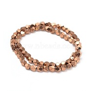 Electroplate Non-magnetic Synthetic Hematite Beads Strands, Polygon, Rose Gold Plated, 5.5~6x5.5~6mm, Hole: 1.6mm, about 69pcs/strand, 15.3 inch(39cm)(G-I260-06A-06)