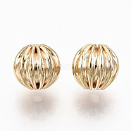 Brass Corrugated Beads, Nickel Free, Round, Real 18K Gold Plated, 6mm, Hole: 1.2mm(KK-N231-211-NF)