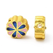 Alloy Enamel Beads, Rack Plating, Flower, Matte Gold Color, Pearl Pink, 9.5x5.5mm, Hole: 1.8mm(ENAM-M048-15MG-A)