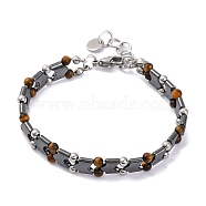 Natural Tiger Eye Beaded Bracelets, Synthetic Magnetic Hematite Tile Bracelet, 9-1/8 inch(23cm)(BJEW-P339-03P-04)