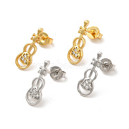 Rack Plating Brass Micro Pave Clear Cubic Zirconia Violin Stud Earrings, Long-Lasting Plated, Lead Free & Cadmium Free, Mixed Color, 15.5x5.5mm, Pin: 0.7mm(EJEW-F301-26)