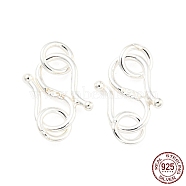 925 Sterling Silver Hook and S-Hook Clasps, with 925 Stamp, Silver, 9x7x1mm(STER-K175-04S)