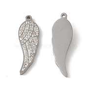 201 Stainless Steel Pendants, Crystal Rhinestone Wing Charms, Stainless Steel Color, 22.5x7x2mm, Hole: 1mm(STAS-J401-VC650)