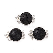 Natural Lava Rock Box Clasps, with Brass Finding, Flat Round, Platinum, 26.5x17.5x8~9mm, Hole: 1mm(G-E427-16P)