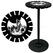 Wooden Wheel, Wooden Display Shelf, Black Holder Stand, Rustic Divination Pendulum Storage Rack, Witch Stuff, Wolf, 120x10mm, Hole: 20mm(DJEW-WH0047-021)
