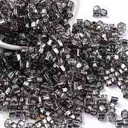 Glass Seed Beads, Silver Lined, Square, Black, 3~4x3x3mm, Hole: 1.2mm, about 6300pcs/pound(SEED-M011-01A-02)