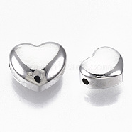 201 Stainless Steel Beads, Heart, Real Platinum Plated, 10.5x12.5x6.5mm, Hole: 1.6mm(STAS-N093-01A-01P-NF)