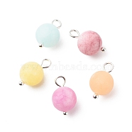 Natural White Jade Charms, with Silver Tone Brass Loops, Dyed, Round, Mixed Color, 14x7.5mm, Hole: 2~2.5mm(PALLOY-JF01843)