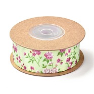 Polyester Ribbon, Flower Pattern, for Gifts Wrapping Party Decorating, Pale Green, 1 inch(25mm), about 5.4yards(5m)/roll(SRIB-F010-03A)