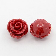Synthetic Coral 3D Flower Rose Beads, Dyed, FireBrick, 14~15x9mm, Hole: 1.5mm(CORA-A006-15mm-002)
