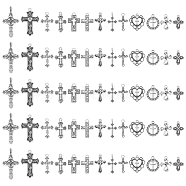 WADORN 130Pcs 13 Styles Tibetan Style Cross Alloy Pendants, Mixed Shapes, Antique Silver, 19~38x11.5~20x1.5~4mm, Hole: 1.2~2.5mm, 10pcs/style(FIND-WR0011-41)