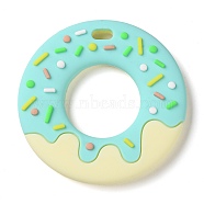 Donut Food Grade Eco-Friendly Silicone Focal Beads, Chewing Beads For Teethers, DIY Teether Beads, Aquamarine, 77x11mm, Hole: 5.5x10mm, Inner Diameter: 35mm(SIL-Q023-01A)