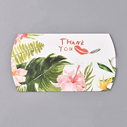Paper Pillow Boxes, Gift Candy Packing Box, Flower Pattern & Word Thank You, White, Box: 12.5x7.6x1.9cm, Unfold: 14.5x7.9x0.1cm(CON-L020-05A)