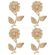 Beebeecraft 5Pcs Brass Micro Pave Clear Cubic Zirconia Pendants, Nickel Free, Flower, Real 16K Gold Plated, 28x18x8mm, Hole: 2x4mm(KK-BBC0002-95)