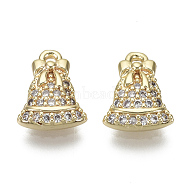 Brass Micro Pave Clear Cubic Zirconia Charms, for Christmas, Nickel Free, Bell, Real 18K Gold Plated, 11x8x2mm, Hole: 1mm(KK-S348-519-NF)