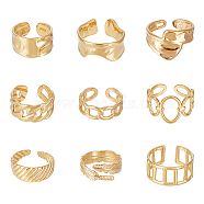 9Pcs 9 Style Titanium Steel Open Cuff Ring for Women, Golden, Inner Diameter: 17~18.3mm, 1pc/style(RJEW-AN0001-05)