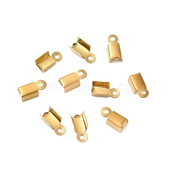 Ion Plating(IP) 304 Stainless Steel Folding Crimp Cord Ends, Real 18K Gold Plated, 9.5x4.5x1.5mm, Hole: 4mm(FIND-Q118-01G-03)