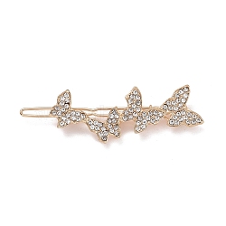 Alloy Crystal Rhinestone Hair Barrettes, Butterfly, Light Gold, 61x15x5.5mm(PHAR-Z003-06KCG)