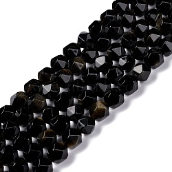 Natural Golden Sheen Obsidian Beads Strands, Polygon, Faceted, 7x8mm, Hole: 1mm, about 49pcs/strand, 15.55''(39.5cm)(G-C229-01B)
