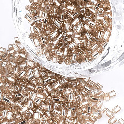 Grade A Glass Seed Beads, Hexagon(Two Cut), Silver Lined, PeachPuff, 1.5~2.5x1.5~2mm, Hole: 0.8mm, about 2100pcs/bag, 450g/bag(SEED-S022-04A-08)