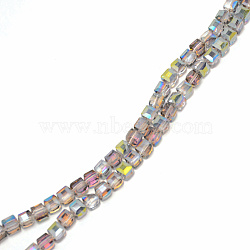 Electroplate Glass Beads, AB Color Plated, Faceted Cube, Rainbow Plated, 7.5x7.5x7.5mm, Hole: 1.4mm, about 98~99pcs/strand, 28.74~29.13 inch(73~74cm)(EGLA-TAC0002-01C-01)