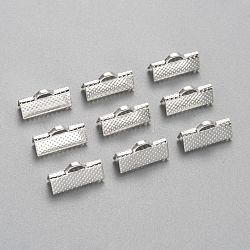 Iron Ribbon Crimp Ends, Silver Color Plated, about 8mm long, 16mm wide, Hole: 1mm(X-E183-S)