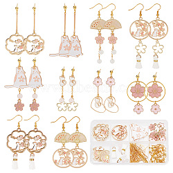 DIY Cat & Flower Earring Making Kit, Including Polycotton Tassel & Alloy Pendants, Brass Earring Hooks & Post Earring Findings, Glass Round Beads, Golden(DIY-SC0020-52)