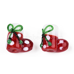 Christmas Themed Handmade Lampwork Beads, Red, Christmas Socking, 16.5x18~18.5x12mm, Hole: 3mm(LAMP-TAC0004-06)