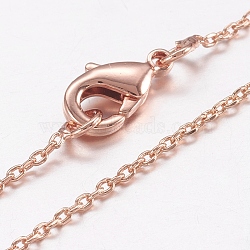 Brass Chain Necklaces, Cross/Rolo Chain, with Lobster Claw Clasps, Real Rose Gold Plated, 17.7 inch(45cm)(X-MAK-L009-03RG)