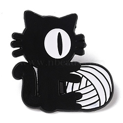 Black Aolly Brooches, Enamel Pins, Cat Shape, 30.5x30x1.5mm(JEWB-U005-04D)