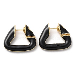 Enamel Trapezoid Hoop Earrring, Real 18K Gold Plated Brass Earrings, Black, 22.5x26x6mm(EJEW-B024-01A)
