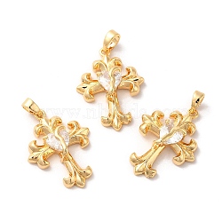 Brass Micro Pave Cubic Zirconia Pendants, Cross, Real 18K Gold Plated, 24x18x6mm, Hole: 4.6x2.5mm(KK-M243-06G)