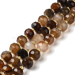 Natural Coffee Stripe Agate/Banded Agate Beads Strands, with Seed Beads, Faceted Rondelle, 7~8x5~6mm, Hole: 1mm, about 45~46pcs/strand, 14.57''~14.96''(37~38cm)(G-P508-A02-01)