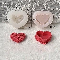 Heart with Flower Food Grade Silicone Candle Molds, For Candle Making, White, 6x6.9x2.5cm, 2pcs/set(PW-WG88543-04)