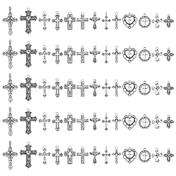 WADORN 130Pcs 13 Styles Tibetan Style Cross Alloy Pendants, Mixed Shapes, Antique Silver, 19~38x11.5~20x1.5~4mm, Hole: 1.2~2.5mm, 10pcs/style(FIND-WR0011-41)