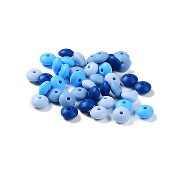 Rondelle Food Grade Eco-Friendly Silicone Focal Beads, Chewing Beads For Teethers, DIY Nursing Necklaces Making, Deep Sky Blue, 11.5x7mm, Hole: 2.5mm, 4 colors, 10pcs/color, 40pcs/bag