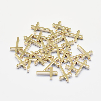 Long-Lasting Plated Brass Tiny Cross Charms, Real 18K Gold Plated, Nickel Free, 13x8.5x2.5mm, Hole: 1mm