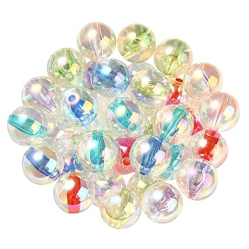 UV Plating Transparent Rainbow Iridescent Acrylic Beads, Round, Mixed Color, 16x15.5mm, Hole: 3mm