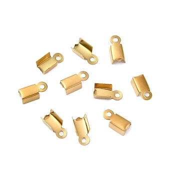 Ion Plating(IP) 304 Stainless Steel Folding Crimp Cord Ends, Real 18K Gold Plated, 9.5x4.5x1.5mm, Hole: 4mm