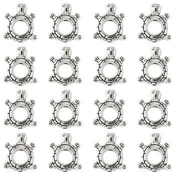 30Pcs Tibetan Style Alloy Bead Frame, Tortoise, Antique Silver, 15x12.5x3mm, Hole: 1.4mm, 5mm inner diameter