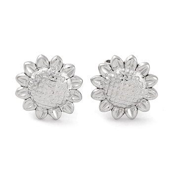 304 Stainless Steel Sunflower Stud Earrings, Silver, 11.5x11.5mm