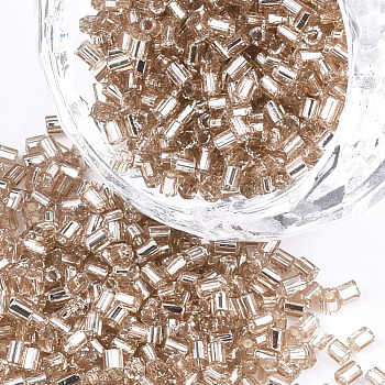 Grade A Glass Seed Beads, Hexagon(Two Cut), Silver Lined, PeachPuff, 1.5~2.5x1.5~2mm, Hole: 0.8mm, about 2100pcs/bag, 450g/bag