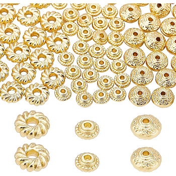 90Pcs 3 Style Alloy Spacer Beads, Cadmium Free & Lead Free, Disc, Real 18K Gold Plated, 30pcs/style