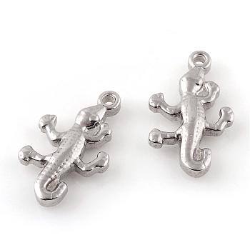 201 Stainless Steel Pendants, Gecko, Stainless Steel Color, 19.5x12x3.5mm, Hole: 1.5mm